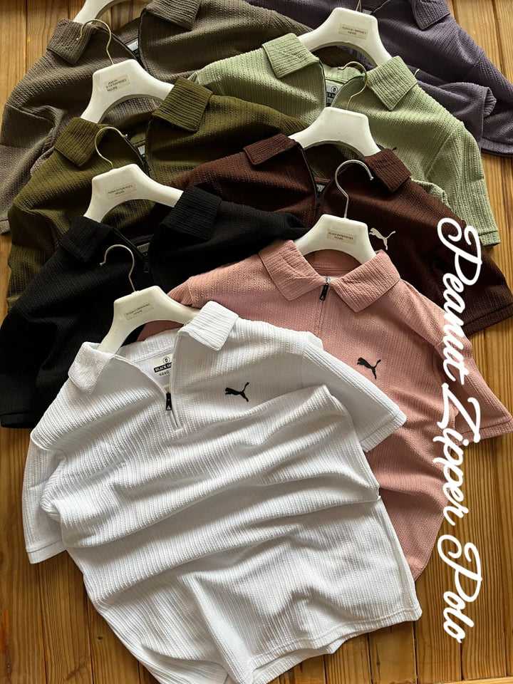 Imported Peanut Pocorn  Half  Sleeves Zipp Caller Polo T-Shirts