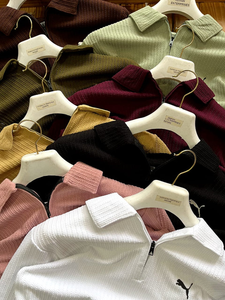 Imported Peanut Pocorn  Half  Sleeves Zipp Caller Polo T-Shirts